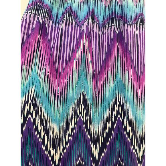 Chico’s | Purple Teal Ikat Print Maxi Dress Size 2 (Large) Stretch Knit Abstract - Picture 10 of 15